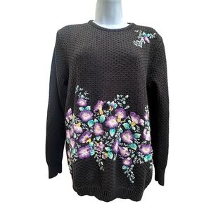 Vintage Floral Embroidered Crewneck Sweater